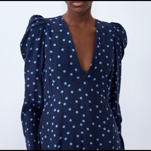 Zara Navy Blue Polka Dress - Picture 4 of 5